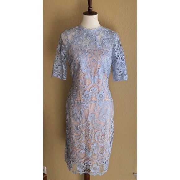 Just Me Women’s Lace Blue Nude Lined Lace Sheath Dress size M - Picture 12 of 12